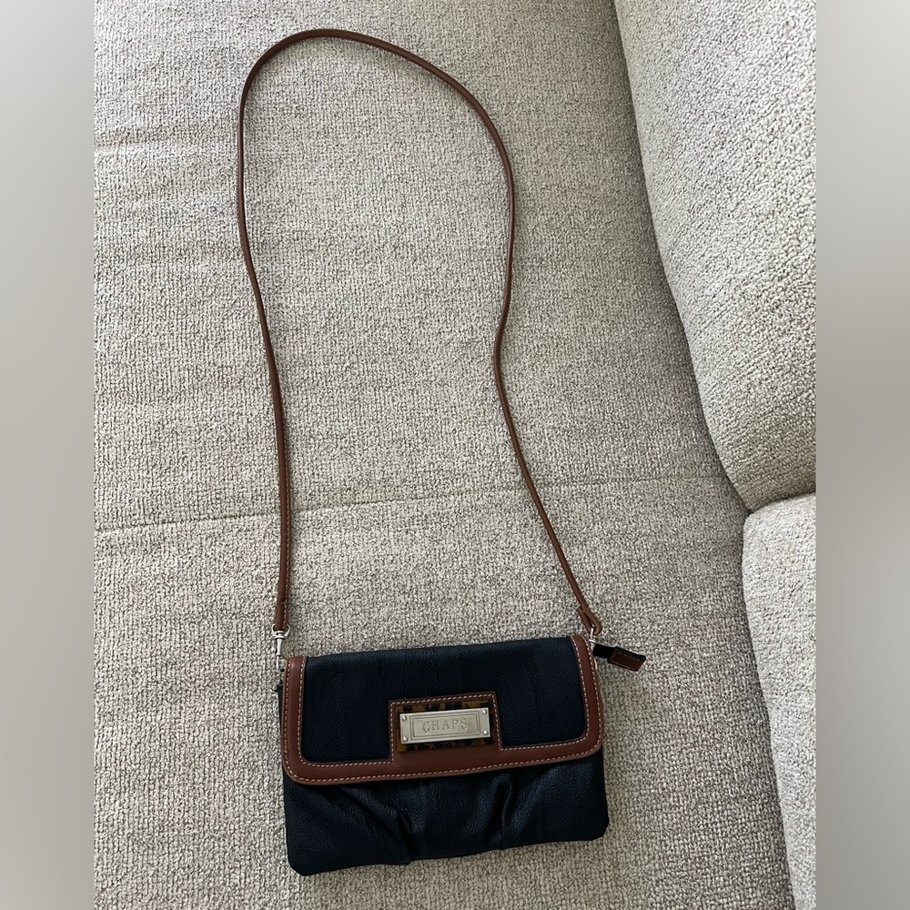 Chaps Black Crossbody Bag with Brown Trim